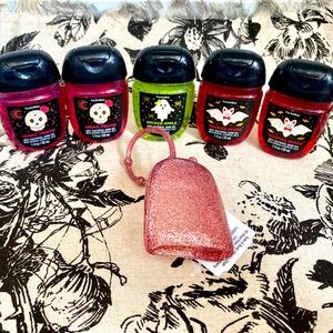 NEW Bath & Body Works Halloween Pocketbac Sanitizers Set of 5 & Rose Gold Holder